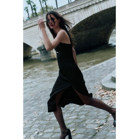 Zara XS Black Sleeveless Cutout Midi Dress With Side Slit 9646/606/800 READ ME - Picture 4 of 7
